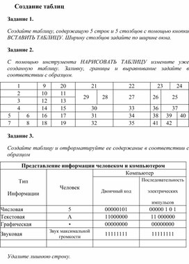 Обложка для материала Создание таблиц.docx