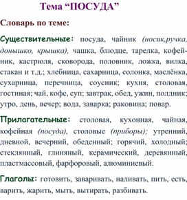 Рекомендации родителям по теме " Посуда"