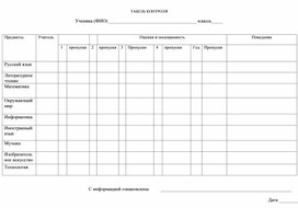 Обложка для материала Табель контроля обучающегося  ОВЗ