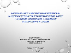 Формирование зрительного восприятия на материале предметов и геометрических фигур у младших школьников с задержкой психического развития.