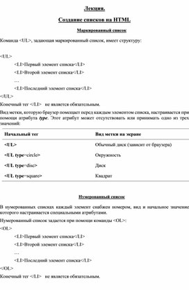 Обложка для материала Лекция по теме Создание списков на HTML