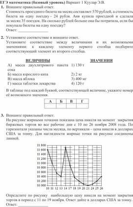 Обложка для материала Вариант ЕГЭ математики базового уровня