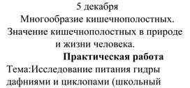 Многообразие кишечнополостных. Значение кишечнополостных в природе и жизни человека