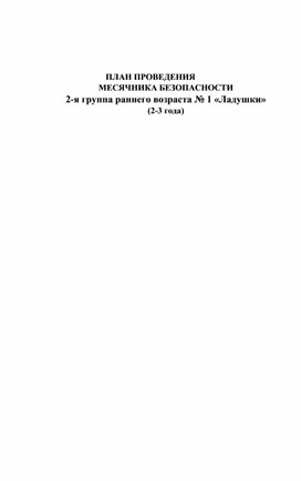 Обложка для материала План проведения месячника безопасности в группе раннего возраста