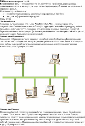 Конспект лекций по теме "Виды компьютерных сетей"