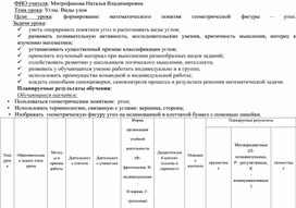 Технологическая карта урока математики в 5 классе по теме "Углы"