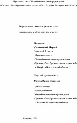 Учебный проект Выращивание саженцев грецкого ореха на школьном  приусадебном участке