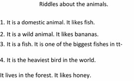 Карточка на "Riddles about the animals"