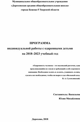 Программа индивидуальной работы с одаренными детьми на 2018-2023 уч.годы