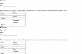Обложка для материала Карточка-пятиминутка по русскому языку по теме "Число имени существительного"