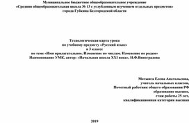 Технологическая карта урока  по учебному предмету «Русский язык» в 3 классе по теме «Имя прилагательное. Изменение по числам. Изменение по родам» Наименование УМК, автор: «Начальная школа XXΙ века», Н.Ф.Виноградова