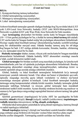 Обложка для материала Kompyuter tarmoqlari tushunchasi va ularning ko‘rinishlari