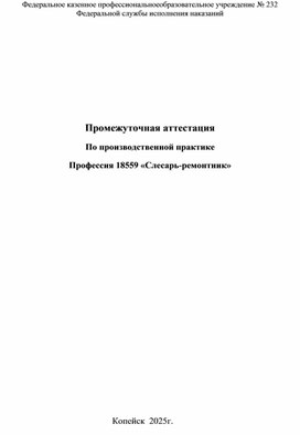 Промежуточная аттестация по производственной практике