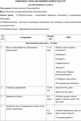 Конспект урока по физической культуре Тема:Легкая атлетика. Челночный бег