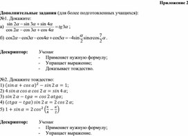 Обложка для материала 1Повторение тригонометрических формул Приложение 2