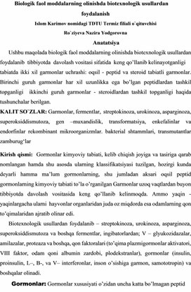 Biologik faol moddalarning olinishda biotexnologik usullardan   foydalanish