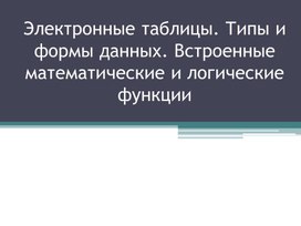 Электронные таблицы. Типы и формы данных. Встроенные математические и логические функции