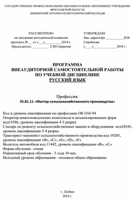 Внеаудиторная самостоятельная работа по русскому языку