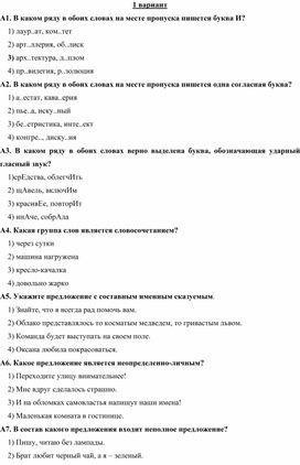 Итоговая контрольная работа по русскому языку ( 8 класс)