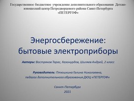 Проект "Энергосбережение:бытовые электроприборы"