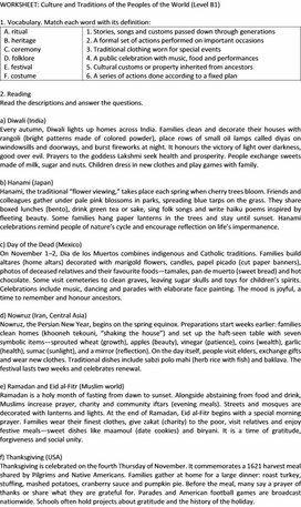 Обложка для материала Рабочий лист по теме "Культура и традиции"