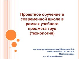 Обложка для материала Презентация "Проектное обучение"