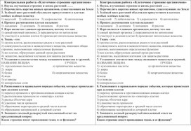 Обложка для материала контрольная 5 класс Клеточное строение организмов