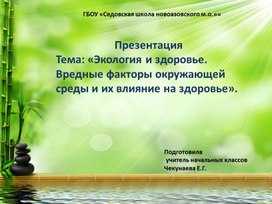 Обложка для материала Презентация  Тема: «Экология и здоровье. Вредные факторы окружающей среды и их влияние на здоровье».