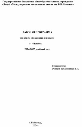 Обложка для материала Рабочая программа по шахматам для 1-4 классов