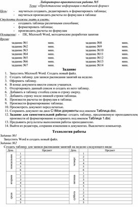 Обложка для материала Представление информации в табличной форме