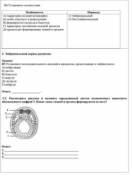 Тест на тему "Онтогенез"