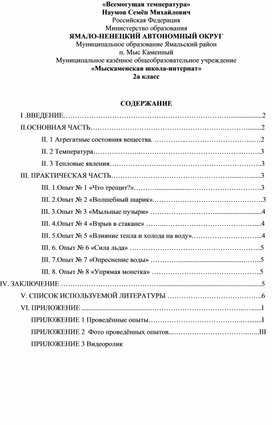 Исследовательская работа "Всемогущая температура"