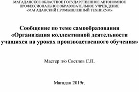 «Организация коллективной деятельности учащихся на уроках производственного обучения»