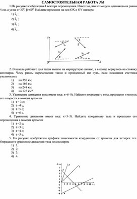 Самостоятельная работа по теме: "Равномерное движение"