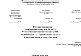 Рабочая программа по русскому языку для 5 класса