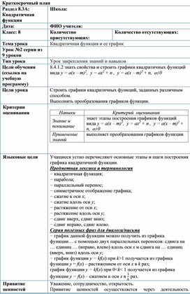 Обложка для материала Урок_2_Квадратичная функция и ее график_Методические рекомендации