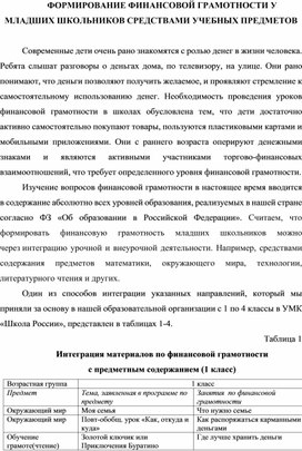 Обложка для материала ФОРМИРОВАНИЕ ФИНАНСОВОЙ ГРАМОТНОСТИ У МЛАДШИХ ШКОЛЬНИКОВ СРЕДСТВАМИ УЧЕБНЫХ ПРЕДМЕТОВ