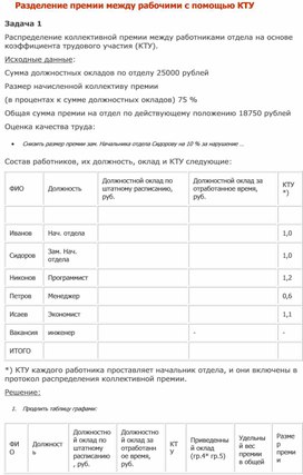 Обложка для материала Разделение премии между рабочими с помощью КТУ