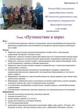 Обложка для материала Конспект НОД с использованием здоровьесберегающих, игровых,  ИКТ-технологий, художественного слова, музыкотерапии, нетрадиционного физкультурного инвентаря  и игр-эстафет   Тема: «Путешествие в цирк»