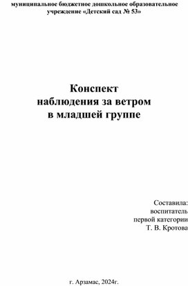 Конспект ООД "Наблюдение за ветром"