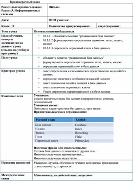 Обложка для материала 3Основные понятия базы данных План урока
