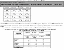 Задания для самостоятельной работы по MS Excel
