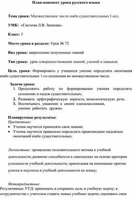 Обложка для материала Урок русского языка "Множественное число существительных"