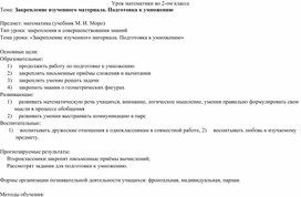 Урок математики. 2 класс. Школа России. Тема "Закрепление изученного материала. Подготовка к умножению"