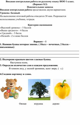 Вводная контрольная работа по русскому языку вариант 8.3