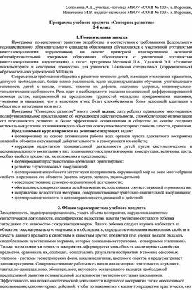 РП "Сенсорное развитие при подготовке к школе"