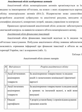 Аналітичний облік необоротних активів