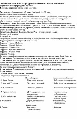 Обложка для материала Внеклассное занятие по литературному чтению для 4 класса  в школьном образовательном учреждении по теме:  Немецкая народная сказка «Три бабочки»