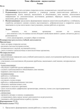 Уроки биологии в 5 классе по теме: «Цитология – наука о клетке»