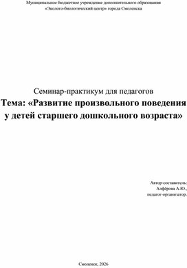 Обложка для материала Семинар-практикум для педагогов «Развитие произвольного поведения у детей старшего дошкольного возраста».